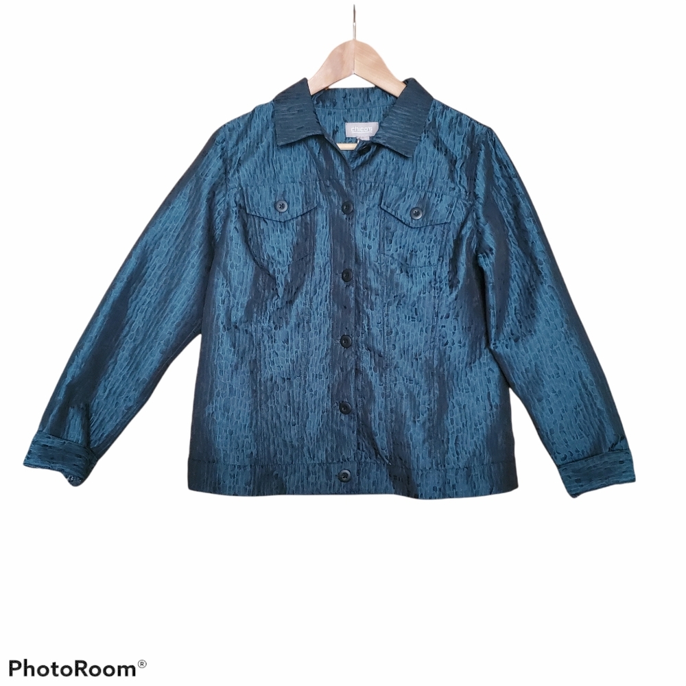 Chicos Size 1 Teal Turquoise Textured Blazer Jacket Size Medium Size 8